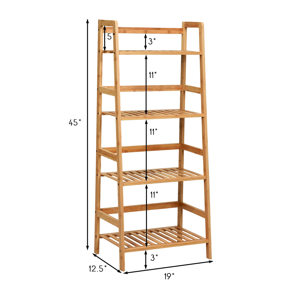 4-tier bamboo plant rack with guardrails, stable trapezoidal design, ideal for organizing items in living room or.
