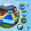 6-in-1 inflatable water slide jumping house with portable design, featuring bright colors and water sprinkle function.