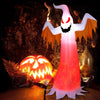 8-foot Halloween inflatable ghost with rotatable flame LED lights, creating a spooky atmosphere for festive decorations.