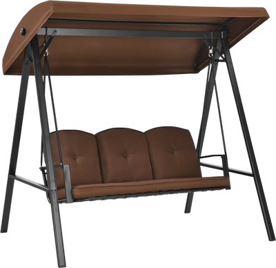 Costway 3-Seat Outdoor Porch Swing w/ Adjustable Canopy Cushions Coffee 93785026 New