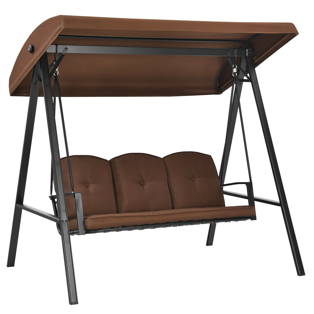 Outdoor 3-Seat Porch Swing with Adjust Canopy and Cushions-Coffee - Gallery View 1 of 12