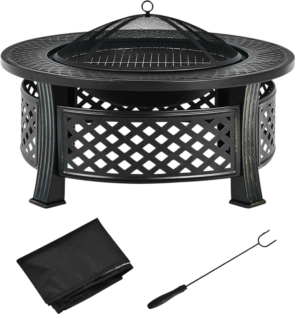 Outdoor Fire Pit with BBQ Grill and High-temp Resistance Finish