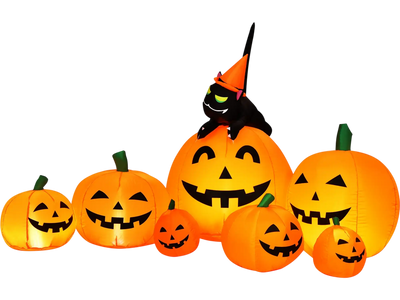 Costway 7.5' Halloween Inflatable Pumpkin Witch Black Cat Decoration 98352740 New