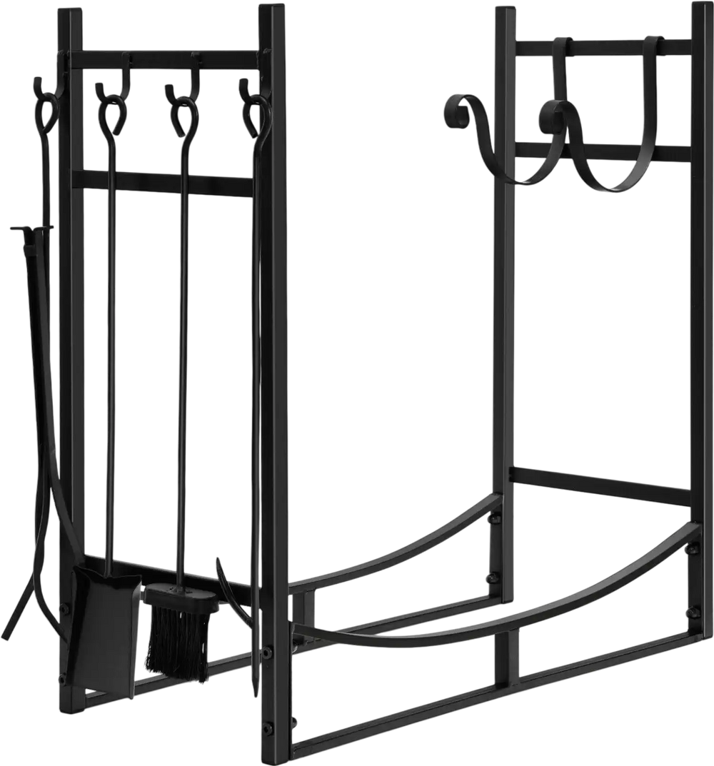 30-inch firewood rack with 4 tool set, featuring kindling holders for organized indoor and outdoor firewood storage.