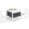 Kids activity table with two chairs, featuring under-table storage drawers and a double-sided panel for play and.