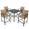 5-piece outdoor rattan bistro set with 4 bar stools and a square table, featuring weather-resistant material and.