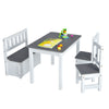 Gray kids' wooden activity chair with backrest, designed for comfort and support during play and study activities.
