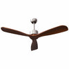 52-inch ceiling fan with brushed nickel finish and 3 solid wood blades, featuring remote control for adjustable speeds.
