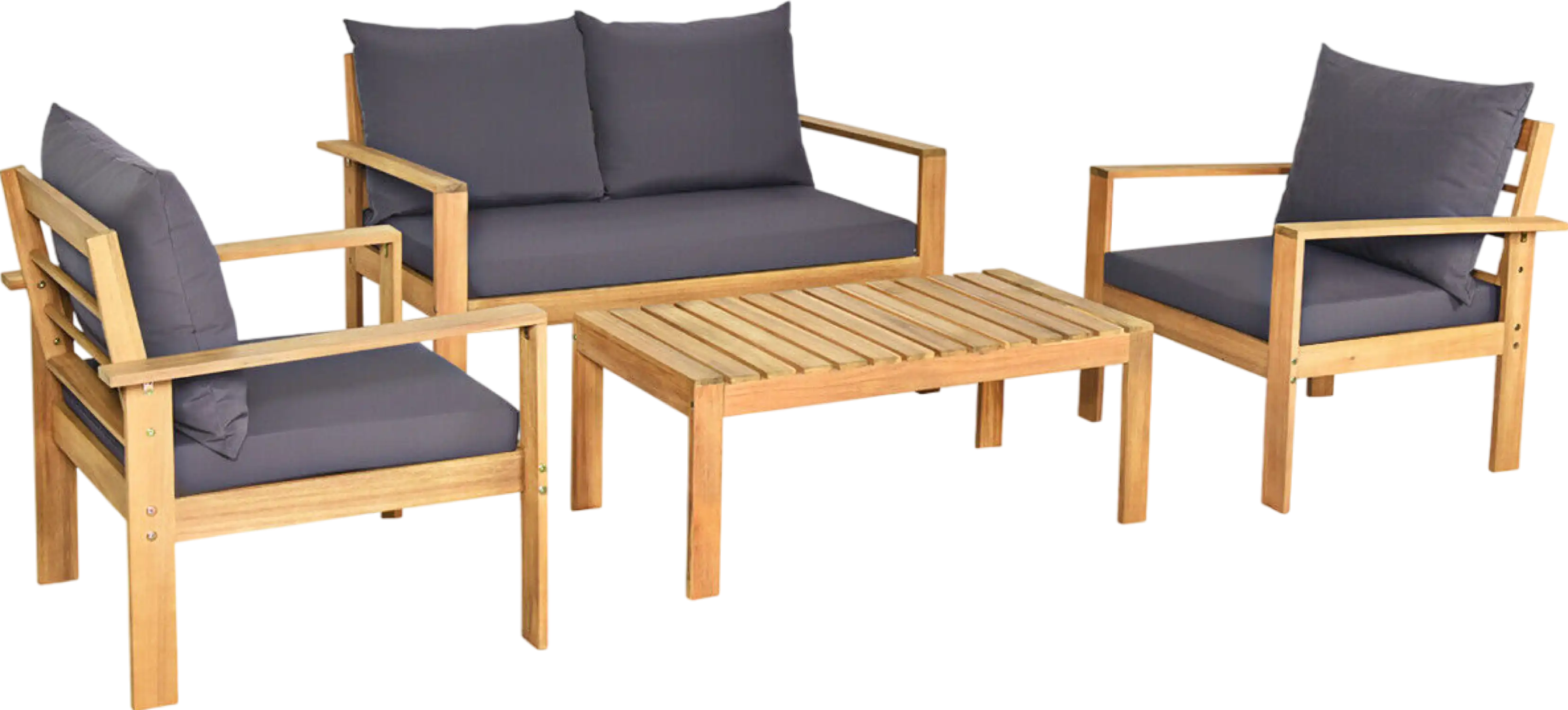 Costway Patio Furniture Set 4 Pieces Acacia Wood with Water Resistant Cushions New