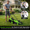 Electric corded lawn mower with 13.5-inch cutting width, foldable handle, and 35L collection box for efficient grass cutting.