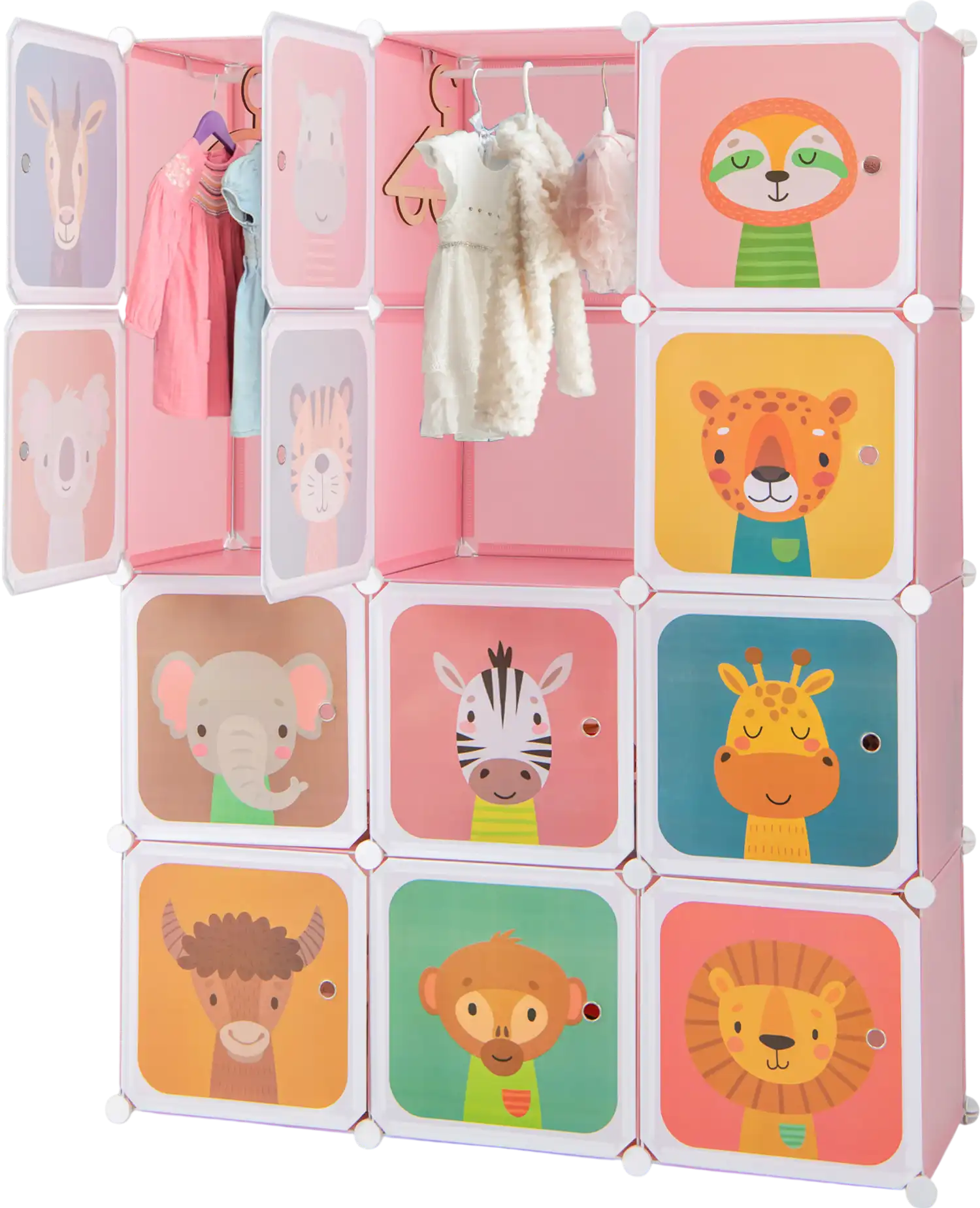 Costway 12 Cube Kids Wardrobe Closet Storage Organizer with Hanging Section Doors 61459372 New