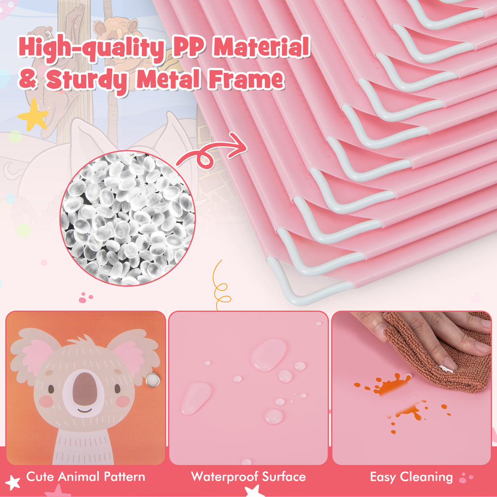 Pink 12 cube kids wardrobe closet with adorable animal pattern, made of durable PP material for easy cleaning and.