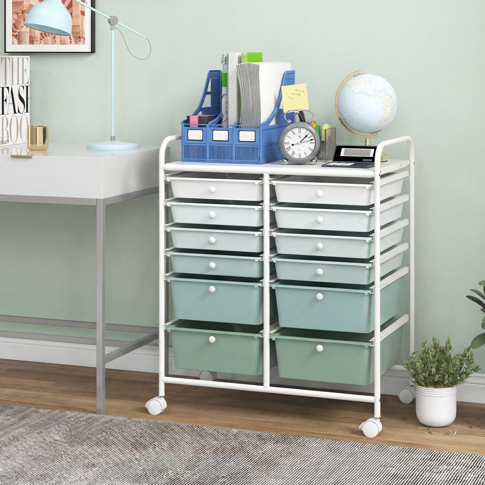 12-Drawer Rolling Storage Cart with Removable Drawers and Lockable Wheels-Green Gradient - Gallery View 1 of 10