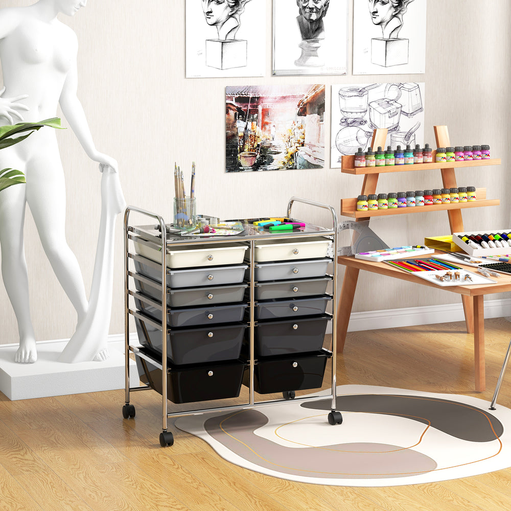 12-Drawer Rolling Storage Cart with Removable Drawers and Lockable Wheels-Gray - Gallery View 1 of 10