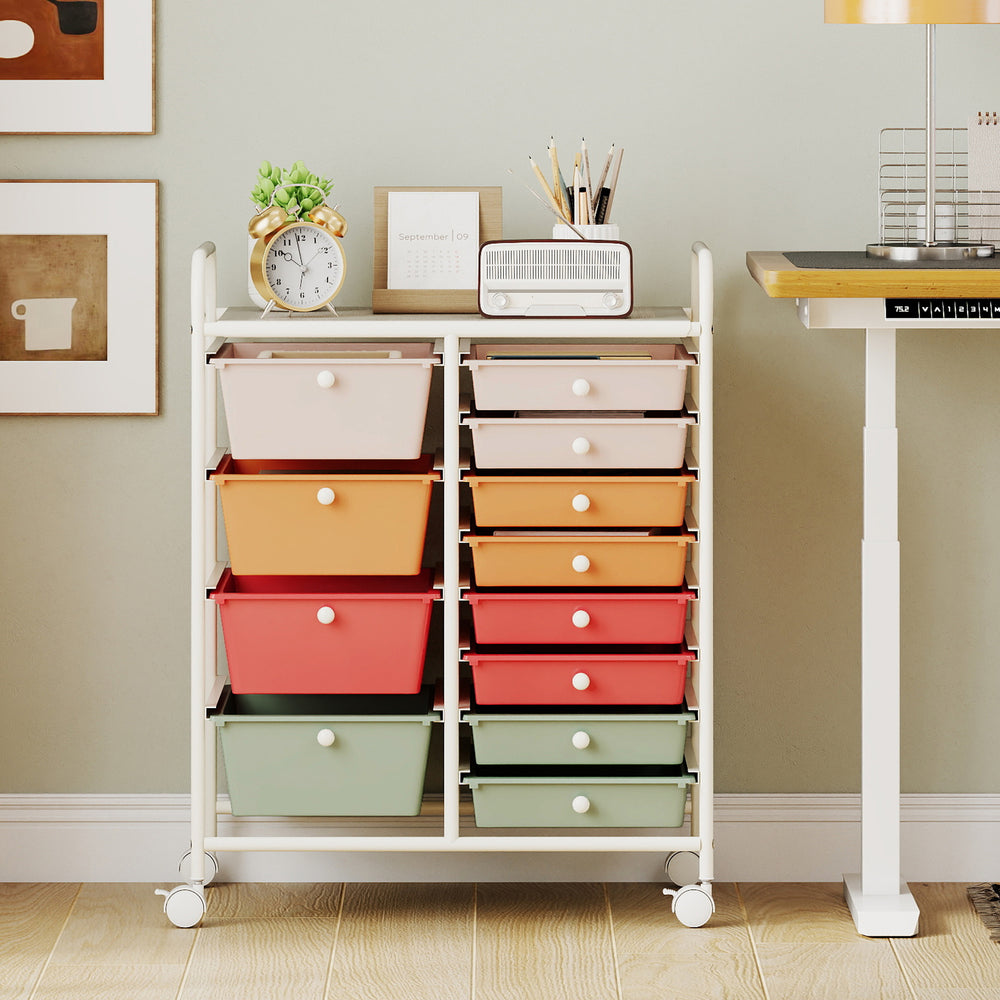 12-Drawer Utility Rolling Cart with Drawers Multi-Use Storage-Macaron - Gallery View 1 of 10