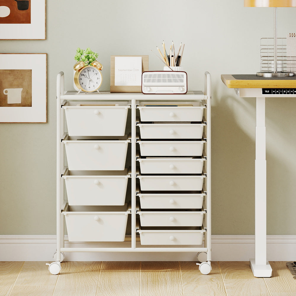 12-Drawer Utility Rolling Cart with Drawers Multi-Use Storage-White - Gallery View 1 of 10