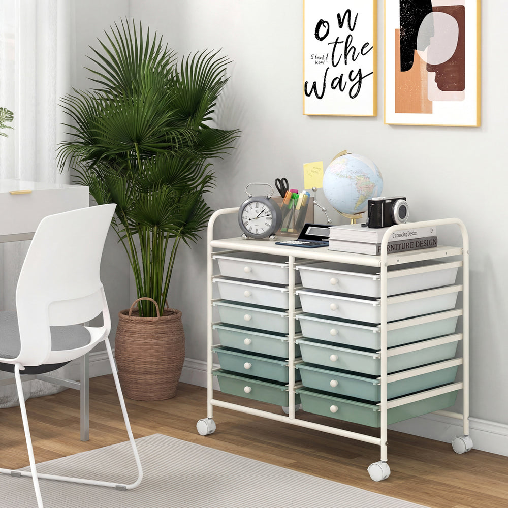 12 Drawers Rolling Storage Cart for Home and Office-Green Gradient - Gallery View 1 of 10