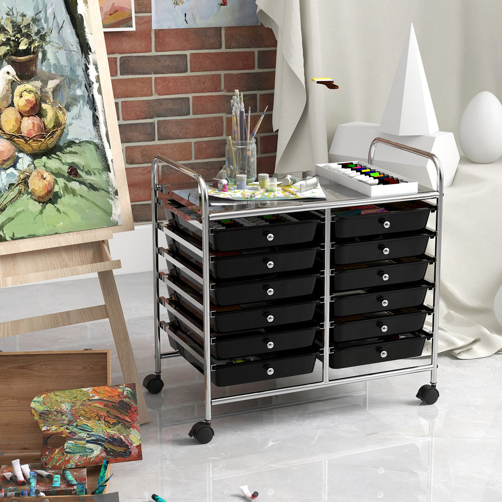 12 Drawers Rolling Storage Cart for Home and Office-Black - Gallery View 1 of 10