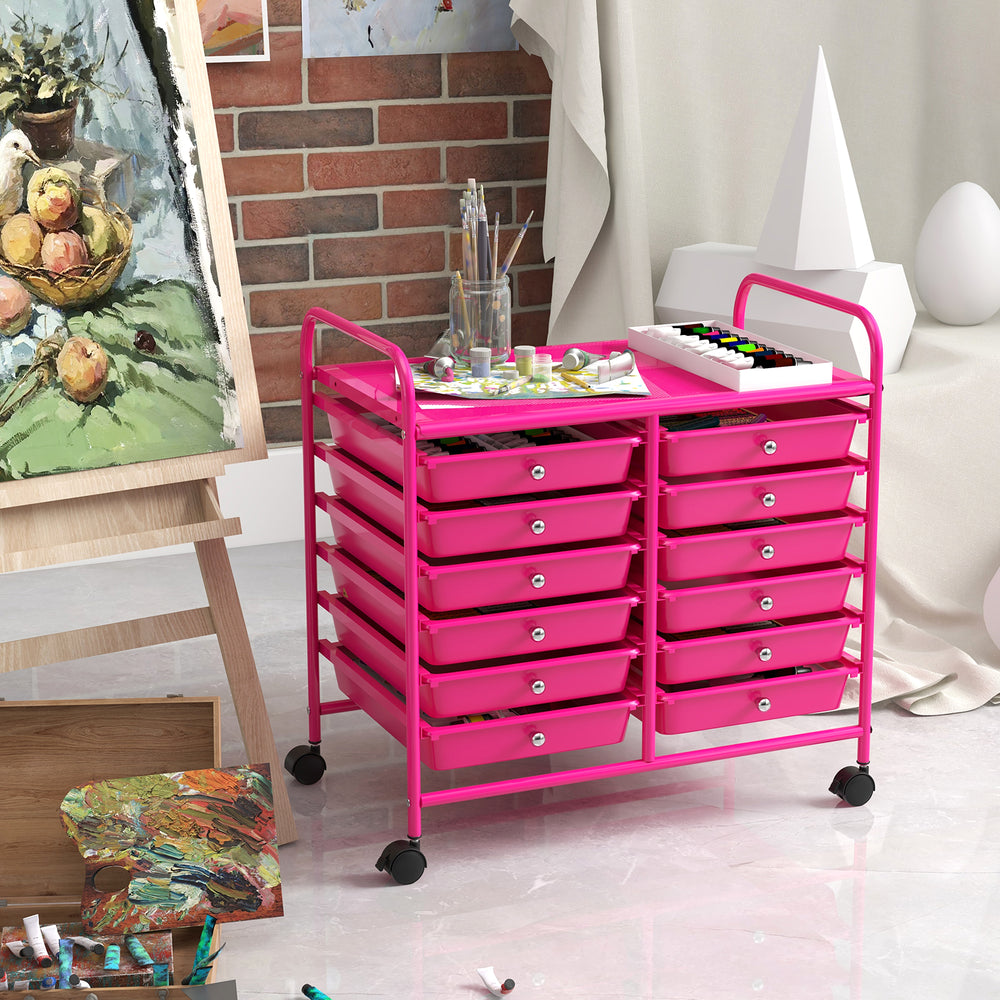 12 Drawers Rolling Storage Cart for Home and Office-Hot Pink - Gallery View 1 of 10