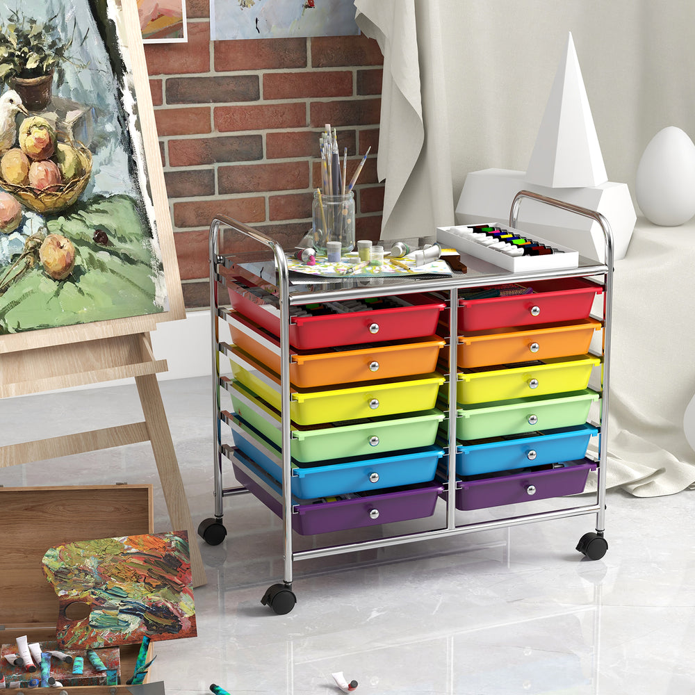 12 Drawers Rolling Storage Cart for Home and Office-Multicolor - Gallery View 1 of 10
