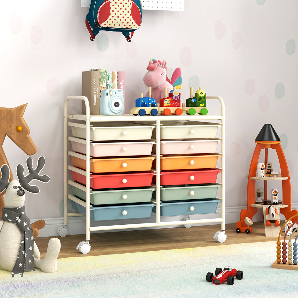 12 Drawers Rolling Storage Cart for Home and Office-Macaron - Gallery View 1 of 9