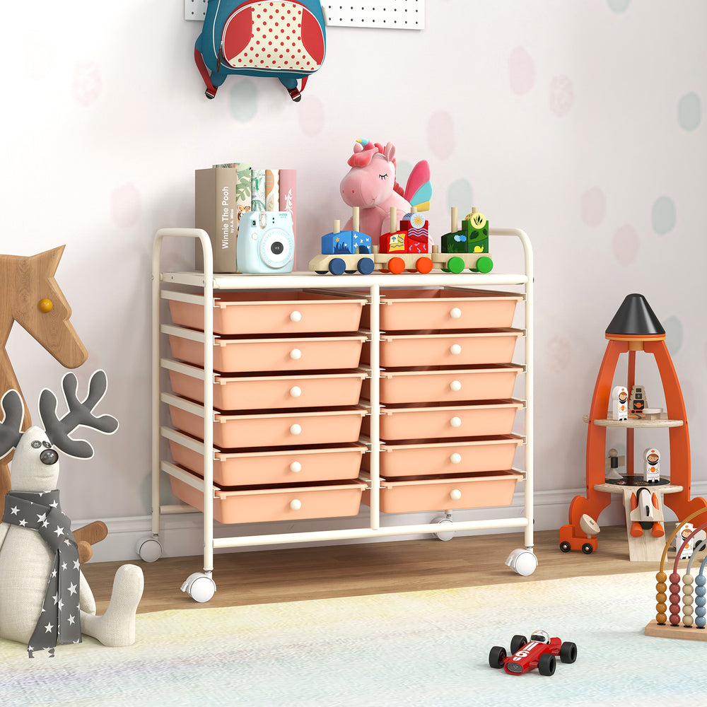 12 Drawers Rolling Storage Cart for Home and Office-Peach - Gallery View 1 of 9