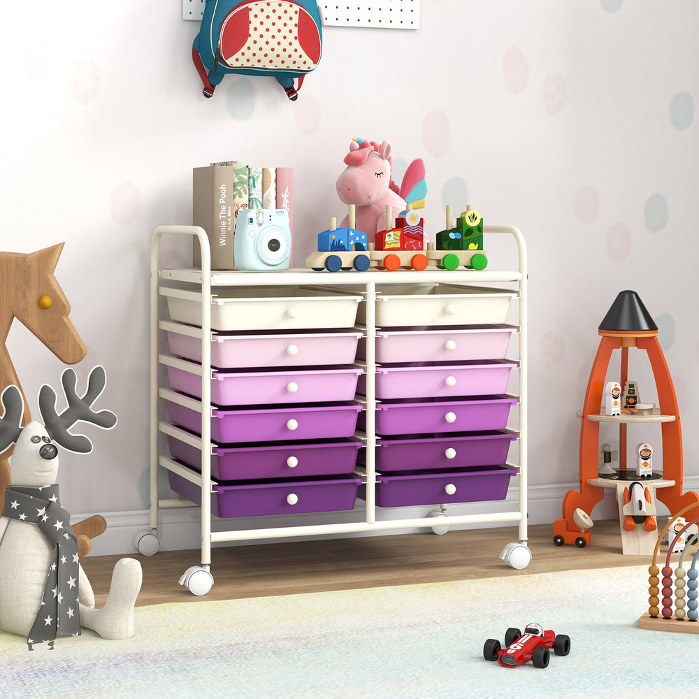12 Drawers Rolling Storage Cart for Home and Office-Purple - Gallery View 1 of 9
