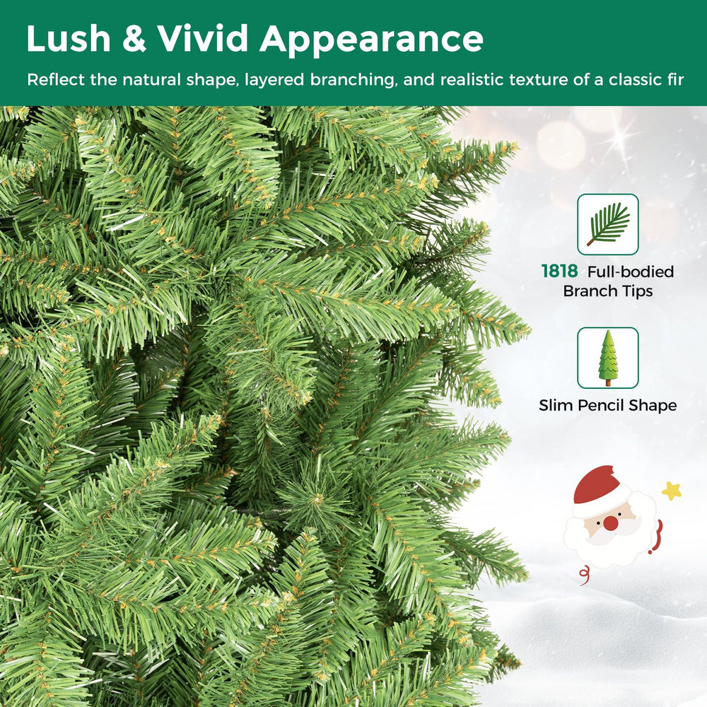 Lush 12 FT artificial Christmas tree with 1818 PVC branch tips and slim pencil shape, perfect for narrow spaces.