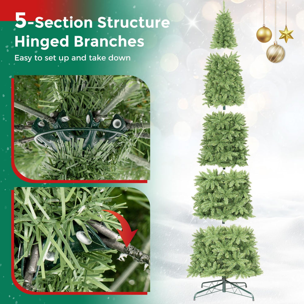 12 ft artificial Christmas tree with 1818 PVC branch tips features a 5-section structure for easy setup and a slim design.