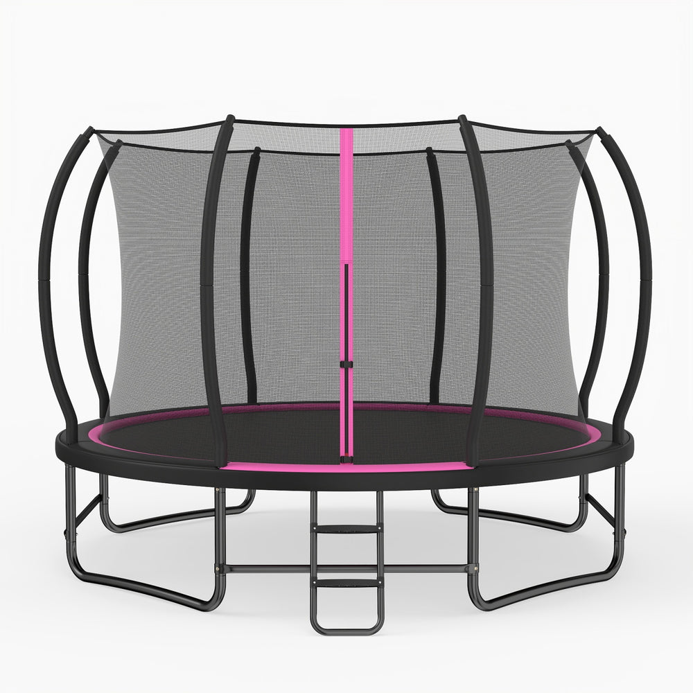 12 FT Outdoor Recreational Trampoline with Enclosure Net and 4 Stabilizer Bars for Backyard-Pink - Gallery View 1 of 1