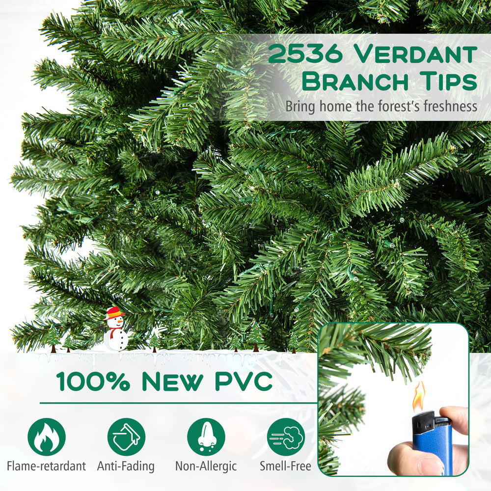 Close-up of the 12 ft prelit artificial Christmas tree showcasing 2536 PVC branch tips, perfect for festive indoor or.