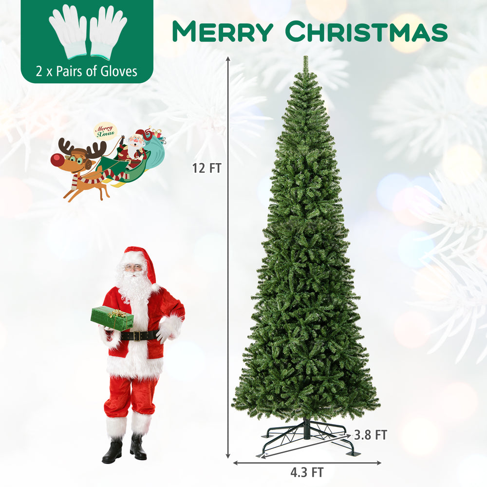 12 FT prelit artificial Christmas tree with 2536 PVC branch tips, perfect for grand indoor or outdoor holiday displays.