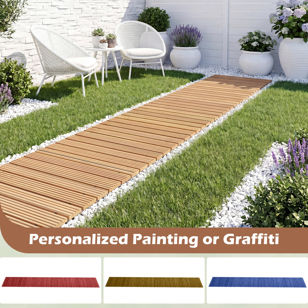 Wooden garden pathway measuring 12 FT by 22 inches, ideal for outdoor spaces and personalized designs.