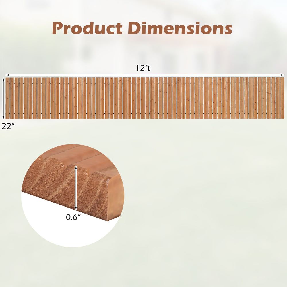 12 FT wooden garden pathway with 22-inch width, showcasing detailed dimensions for outdoor use.