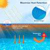 12-foot round solar pool cover with bubble design, made of durable PE material, retains heat and reduces evaporation.