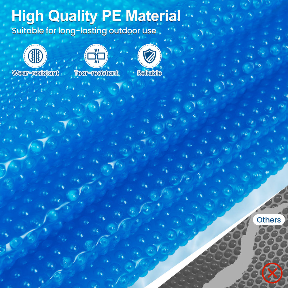 Close-up of the 12 feet round solar pool cover made of high-quality PE material, designed for effective heat retention.
