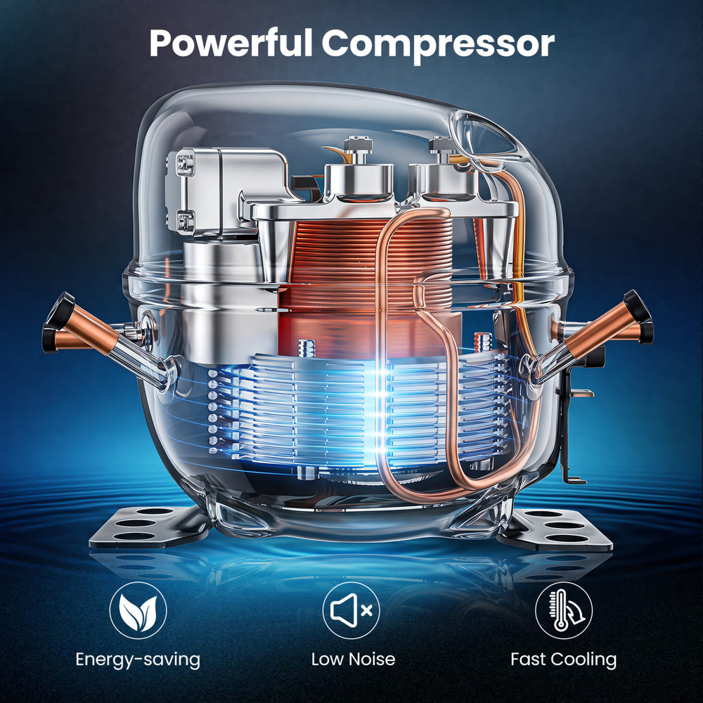 Powerful compressor of the 12 Gal slushy dispenser ensures energy-saving, low noise, and fast cooling for vibrant drinks.