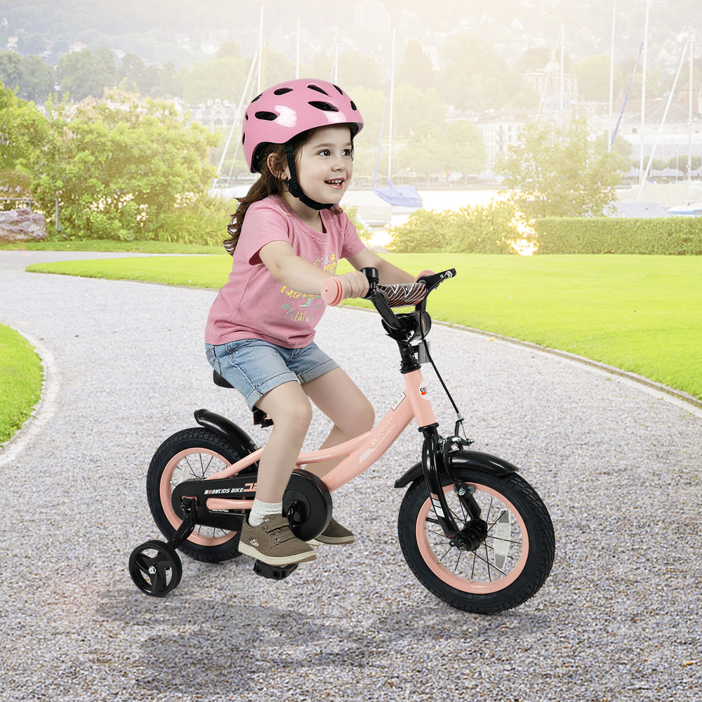 12 Inch Kids Bike Adjustable with Removable Training Wheels Pink for 3-8 Years Old - Gallery View 1 of 10