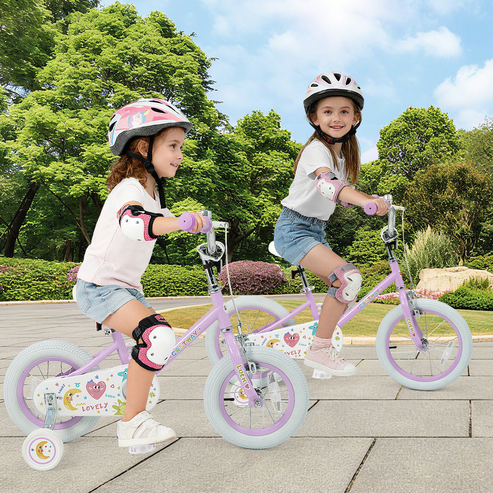 12/14/16/18 Inch Kids Bike Adjustable for 3-8 Years Old Children Purple - Stars & Moon-18 inches