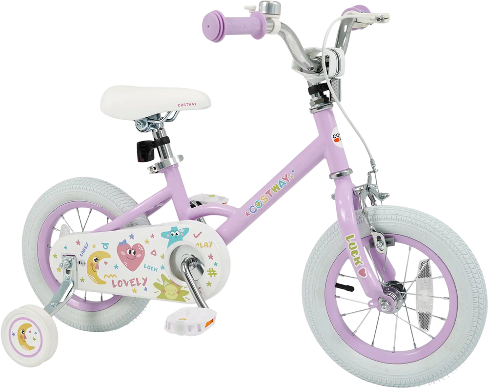 12/14/16/18 Inch Kids Bike Adjustable for 3-8 Years Old Children Purple - Stars & Moon-18 inches