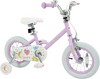 Purple 12-inch kids bike with adjustable seat, dual brakes, and training wheels, perfect for children aged 3-8 years.