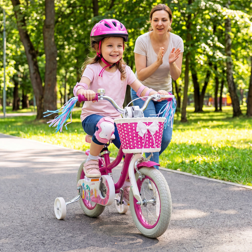 12-Inch Kids Bike Adjustable with Basket and Streamers Rose Red - Princess of the Sea Theme - Gallery View 1 of 10