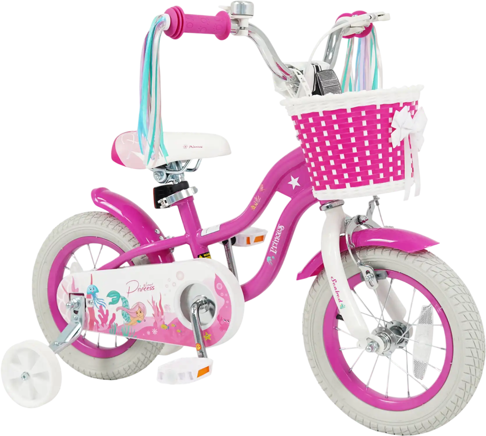 Costway Kids Bike Princess of the Sea w/ Basket & Streamers Rose Red 97291487 New