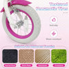 Textured pneumatic tires of the 12-inch kids bike in rose red, suitable for various terrains like asphalt and grass.