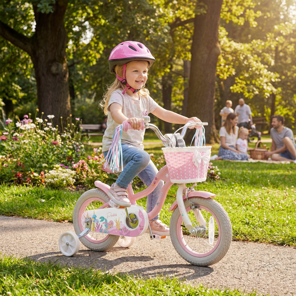 12 Inch Kids Bike Adjustable with Basket and Streamers for Girls Aged 3-4 Years Old Pink - Gallery View 1 of 9