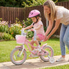 Pink 12-inch kids bike with adjustable seat, training wheels, and basket, perfect for girls aged 3-4 years old.