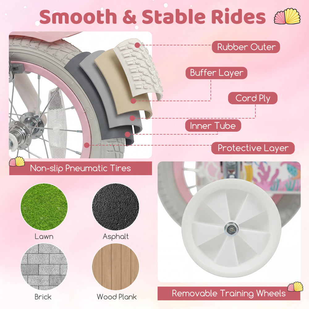 Textured pneumatic tires for the 12-inch kids bike, suitable for various terrains and ensuring smooth rides.