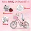Pink 12-inch kids bike with adjustable seat, front and rear reflectors, and a detachable basket for girls aged 3-4.
