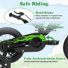 Close-up of the 12-inch kids bike featuring a hand brake, rear coaster brake, and fully enclosed chain guard for safety.
