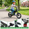 Kids 12-inch bike in black features a comfortable seat, adjustable handlebars, and training wheels for ages 3-4 years.